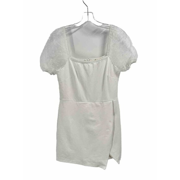 Altar'd State Dresses & Skirts - Altar'd State White Dress Romper Puff Sleeve Sheer Sz Medium NWOT